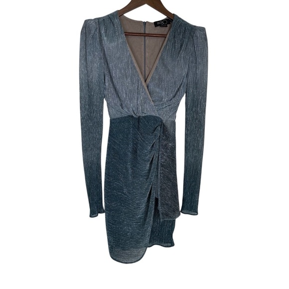 PatBO Silver Asymmetrical Wrap Dress with Bishop Sleeves SZ XS (0) - Picture 9 of 14